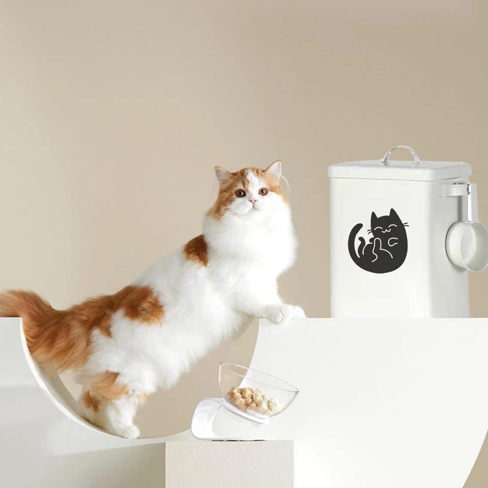Contenitore per alimenti per cani e gatti, secchio per alimenti per animali domestici con coperchio e manico, barattolo per cibo per gatti, barili sigillati a prova di umidità, bianco
