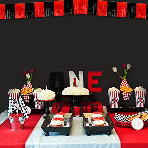 Image of 6 Pack 10 Feet Black Red Foil Fringe Garland Metallic Tinsel Streamers Banner Wall Hanging Curtain Backdrop Banner for Parade Floats, Thanksgiving, Christmas, Birthday, Halloween Party Decorations