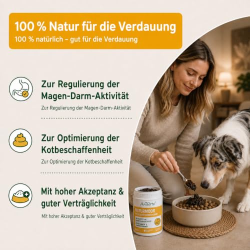 AniForte Heilmoor für Hunde 1,2kg – Verbessert die Kotbeschaffenheit, Verdauung, Immunsystem, Magen-Darm-Aktivität, Appetit Anregung – Naturmoor Heilerde für Hunde, mit hoher Akzeptanz