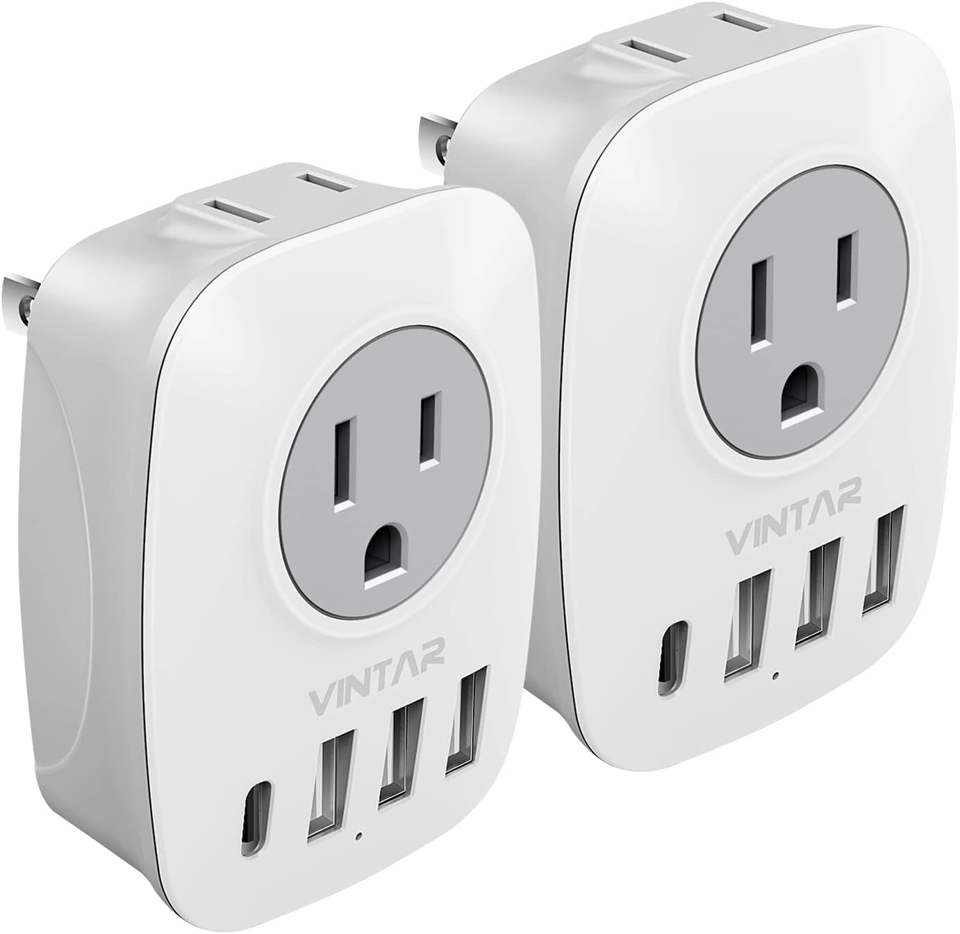 [2-Pack] 3 Prong to 2 Prong Adapter，VINTAR Electrical 2 Outlet Extender with 3USB&1USB-C Wall Charger, Multi Plug Extender Splitter, Travel Multiple Power Adaptor for US to Japan, Type A, CE Listed : Everything Else