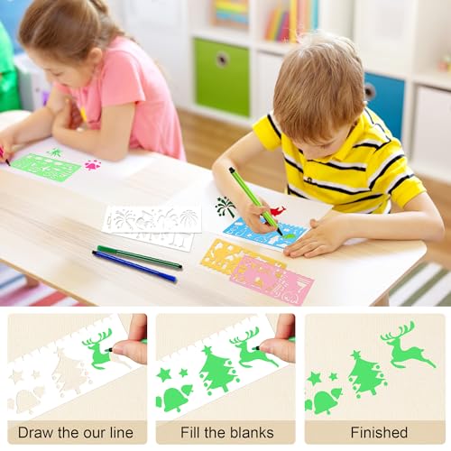 Votoko 18 Stück DIY Stoff Federmäppchen, Leinwand Federmäppchen zum Bemalen, Mäppchen zum bemalen, 12 Buntstift, 12 DIY Malschablonen, DIY Blanko Stoffbeutel für Kosmetiktasche zum Bemalen 21x12 cm