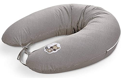 Sé Diseño ® Lactancia almohada para cojín de lactancia de Sé Diseño 170 x 30 cm Con Cremallera Y bordado, 100% algodón gris Taupe-Waschbär