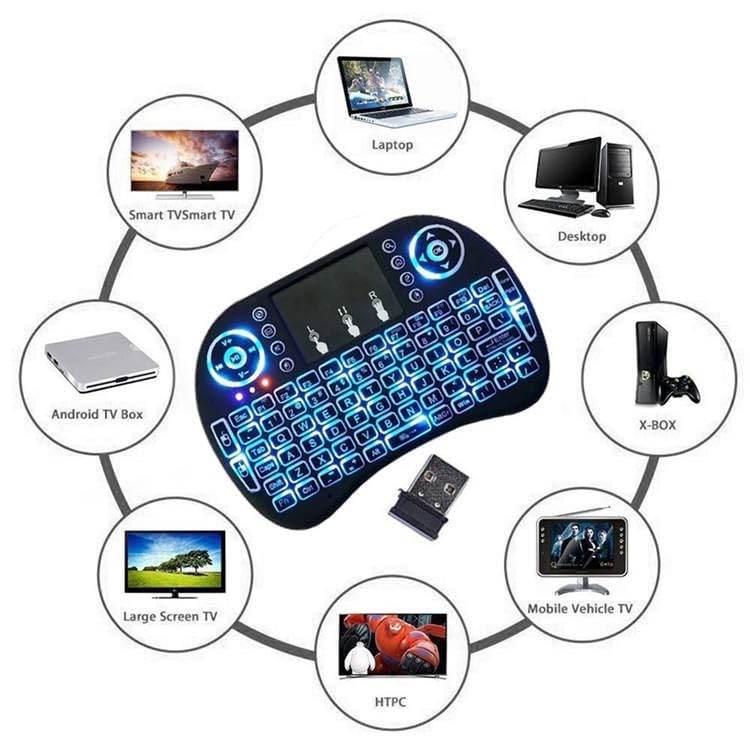 Image of Wireless Mini Keyboard with Touchpad, 2.4GHz USB Receiver + Bluetooth, RGB Backlit Rechargeable Handheld Remote, 92 Keys for Smart TV, HTPC, Android TV Box, Laptop, PC, Tablet & Mobile
