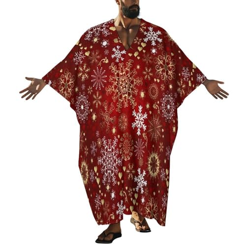 Winter Snowflake Red Christmas Pattern Men's V-neck Robe Middle East Arabian Robe Butterfly Sleeves Kaftan