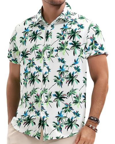TUNEVUSE Mens Hawaiian Short Sleeve Shirt Button Down Tropical Floral Beach Vacation Shirt2