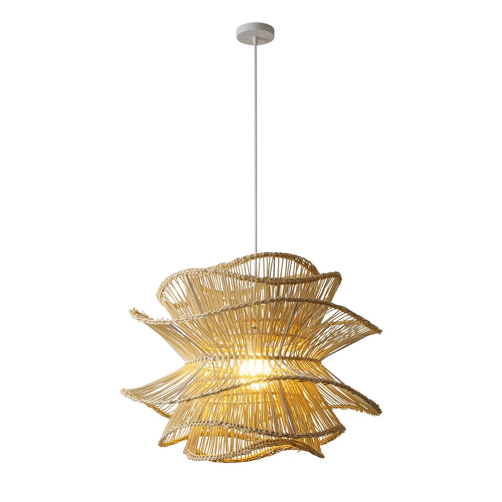 YNAHZAOK Pendant Light for Dining Room Vintage Wabi-sabi Style Rattan Weaving Lampshade Hanging Lamp with Adjustable Suspension Line Farmhouse Hand Woven Chandelier for Kitchen Island Hallway Study
