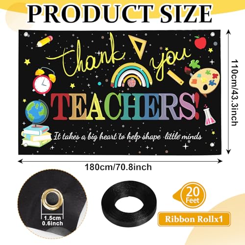 Image of Large Happy Teacher Day Banner Decorations Flag Outdoor 71x44 Inch,Teacher Gifts for Indoor Home House Decor Party Supplies,Yard Sign Background for Photography