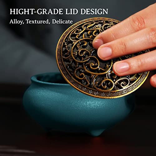 Coil Incense Burner， Ceramic Cone Incense Burner Holder Suitable For Incense/Cone/Coil/Stick, Sage, Mosquito Incense, And Charcoal. 10 Coils Incense+ Incense Holder+Fireproof Cotton Inside.(Green) #TOP3