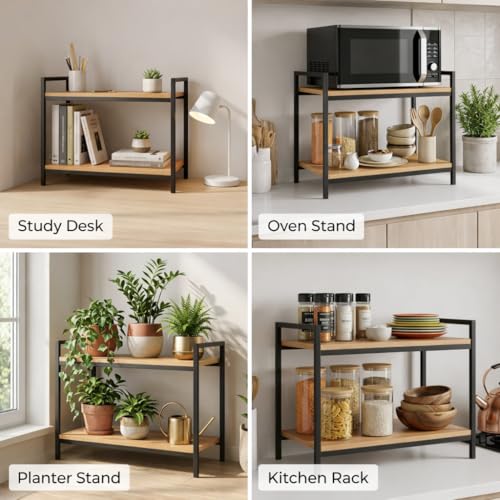 Image of Amazon Brand - Solimo Multi-Purpose Microwave Stand for Kitchen | OTG & Oven Rack | Engineered Wood & Metal Storage Organizer | Brown | 60.5 x 40.2 x 50.7 cm