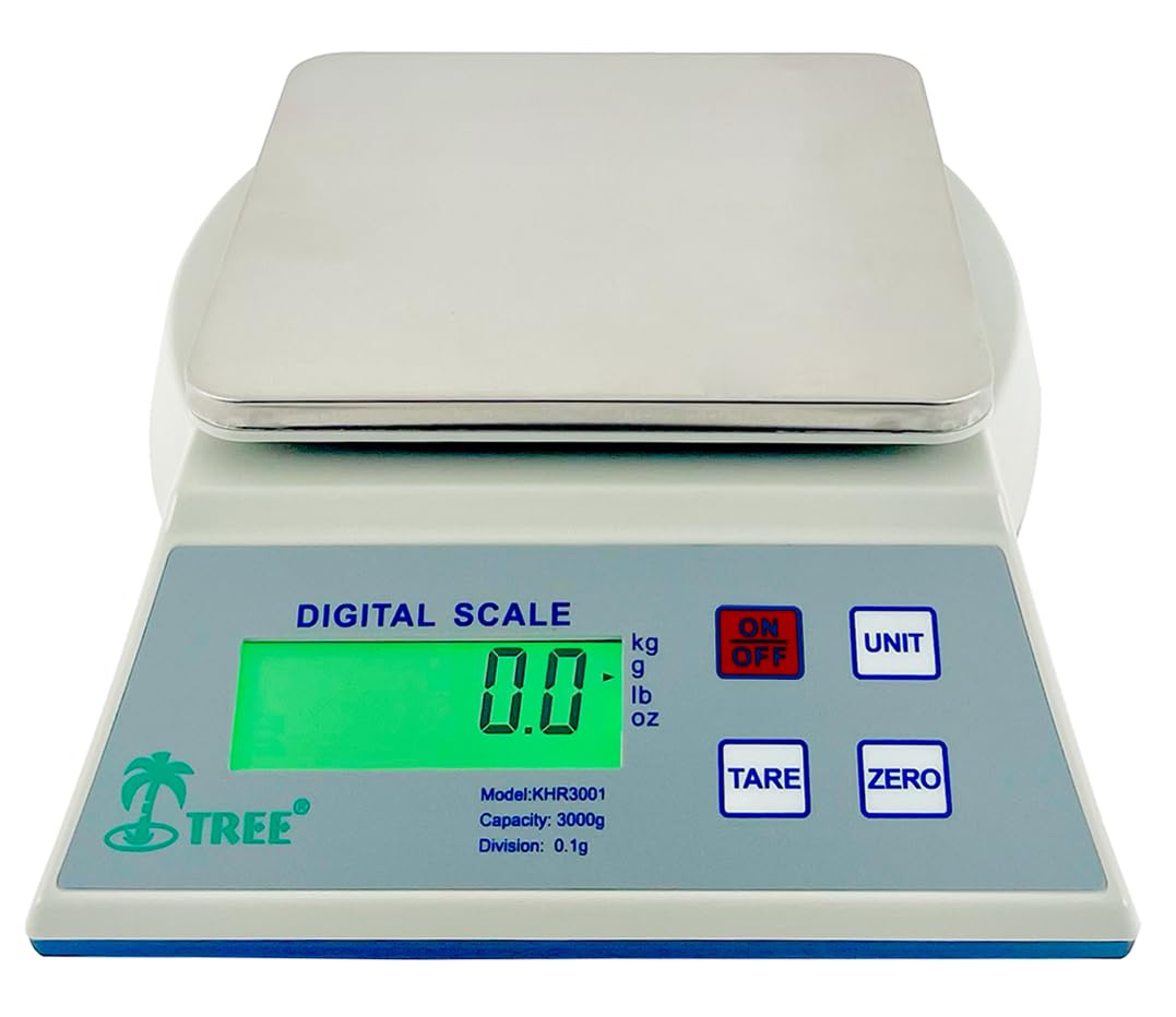 Tree KHR 3001 High-Resolution Kitchen Scale, 3000g x 0.1g Precision Food Scale with Tare & Hold Functions, Sleek Stainless-Steel Design, LCD Display, Multi-Unit Conversion (g/oz/lbs), Auto-Off feature