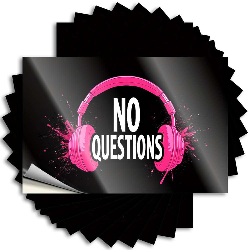 Patio Decorations Outdoor Garage Saying - Pink Headphones with no Questions Text. Sweet Durable Sticker Easy Apply for Checkered Decor(12X18CM)