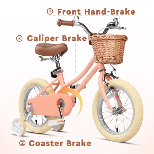 Image of Petimini Vintage Kids Bike for Girls, 12-20 Inch Classic Bicycle with Wicker Basket & Bell, High Tensile Steel Frame, Training Wheels (12-18 inch), 85% Pre-Assembled, Retro Bike for Outdoor Riding