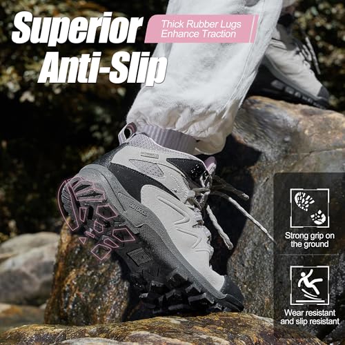 R CORD Womens Hiking Boots Waterproof Womens Hiking Shoes Comfortable Non-Slip Breathable Hiking Boots Womens Outdoor Trekking Camping Boots Hiking Shoes3