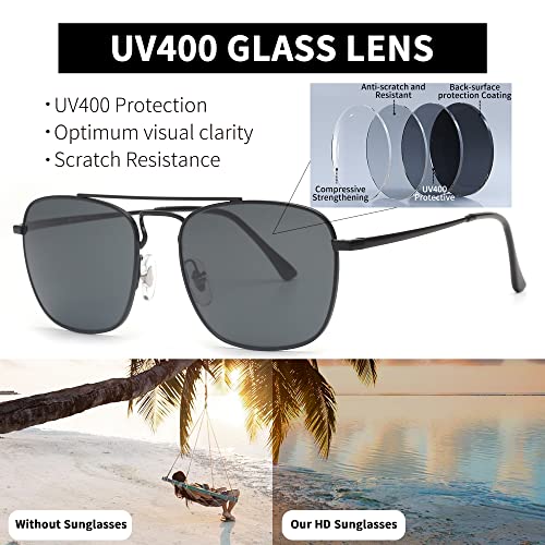 Image of JIM HALO Retro Square Aviator Sunglasses Premium Glass Lens Flat Metal Eyewear Men Women