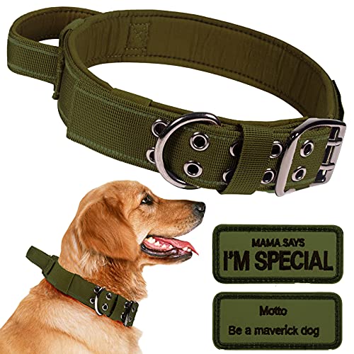 Vicyuns Dog Collar With Handle-Tactical Collar For Small Medium Large Breeds-Rottweiler Reflective Collar With Two Patches (Ranger Green, L) #TOP26