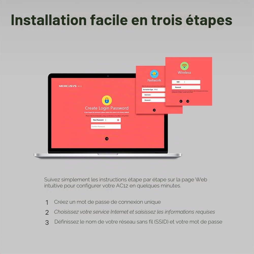 Mercusys Routeur sans Fil Double Bande AC1200, Vitesse Wi-FI jusqu'à 867 Mbps / 5 GHz + 300 Mbps / 2,4 GHz, Compatible avec IPTV et IPv6, Installation Facile, AC12