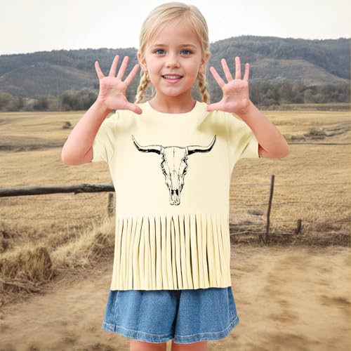 Girls Western Fringe Shirt Long Live Cowgirls Country Rodeo Shirts Kids Cow Skull Graphic Tees Tassel Fringe Tops4