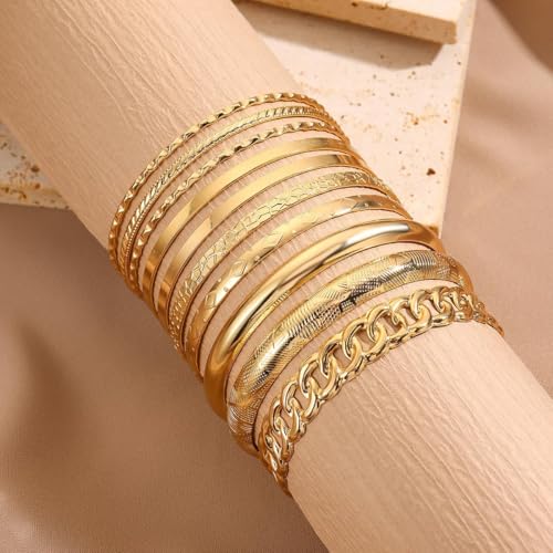 10PCS Gold Cuff Bangle Bracelets For Women Trendy Hinged Cuff Open Wide Chunky Gold Bracelet Minimalist Bangle Jewelry2