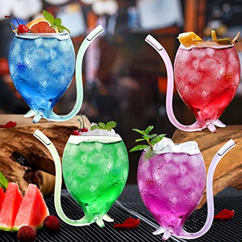 Inftyle Gift Set-Vampire Wine Glass 12Oz Set Of 4 Creative Cocktail Glasses Decanter Cups Mugs With Built-In Straw For Cocktail Wine Juice Ice Cream Champagne Home Bar Party Club Glassware Barware #TOP2