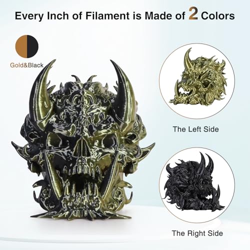 Image of Black Gold Multicolor Silk PLA Filament 1KG - Halloween Dual Color Change High Speed 3D Printer Filament 1.75mm with + /- 0.03mm Accuracy for FDM Printers & 3D Pens