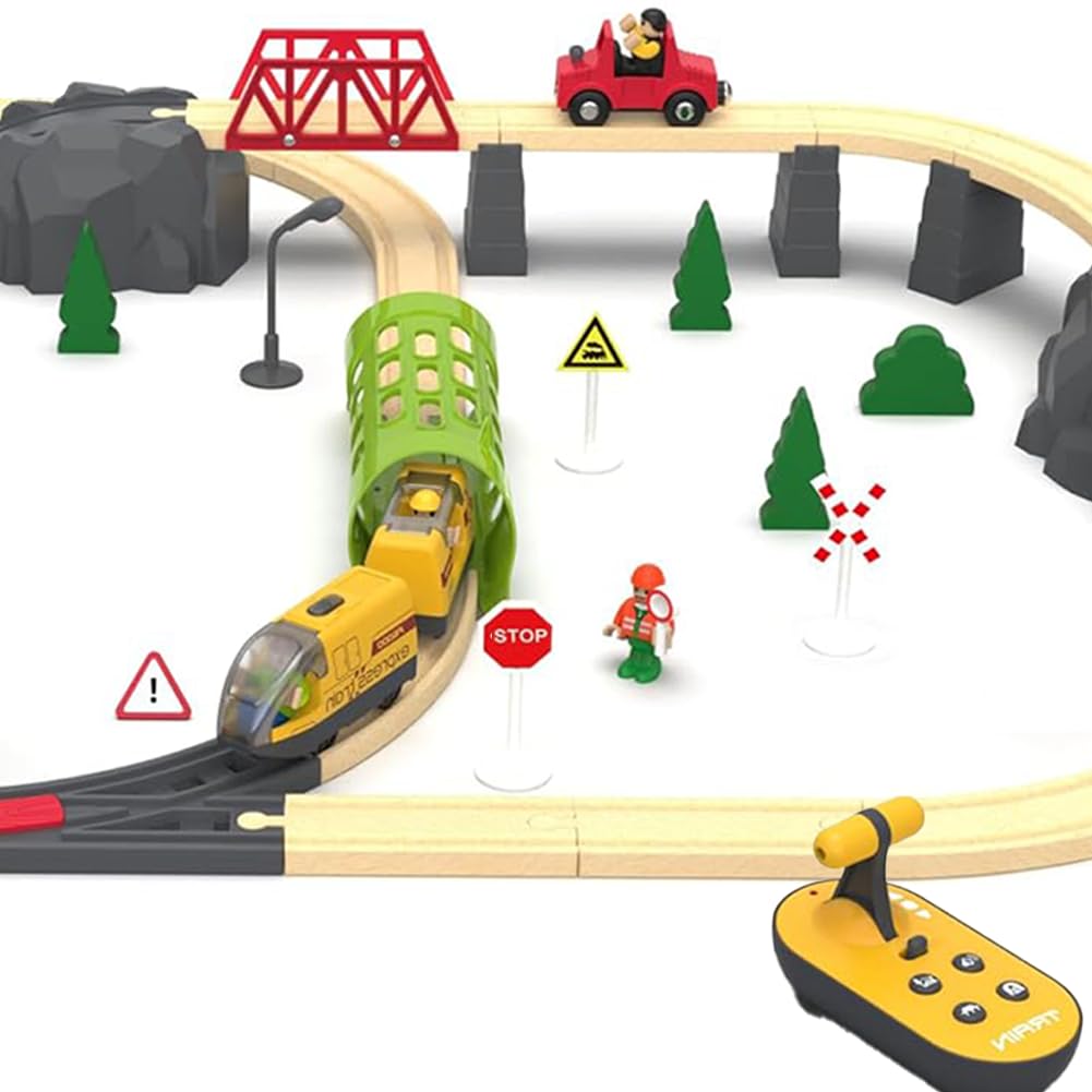 TOPLIVING Treno A Batteria Per Ferrovia In Legno – Locomotiva Rossa Con Luci E Suoni, Collegamento Magnetico, Per Bambini 3+ Anni - 4