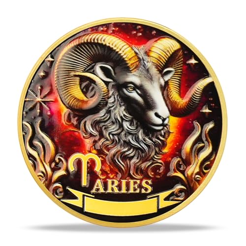 Aries Zodiac Challenge Coin | Astrological Sign & Symbol Medallion | Aries Horoscope Token | Commemorative Gifts for Collectors, Astrology Enthusiasts, and Zodiac Lovers
