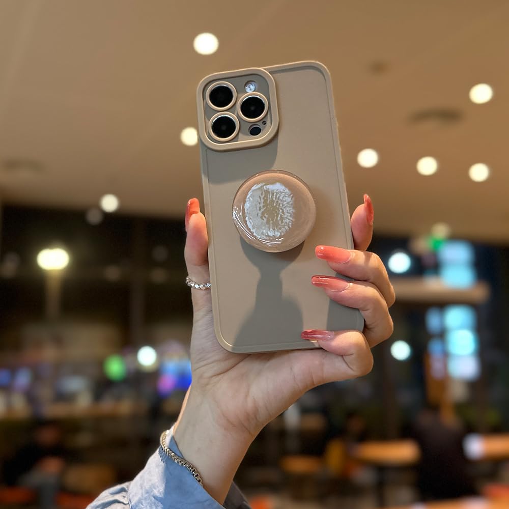 MUYEFW Silicone Designed for iPhone 16 Pro Case 6.3-Inch,with Cute Ring Holder Expanding Kickstand,for Girl Women Soft Edge Extra Rubber Shockproof