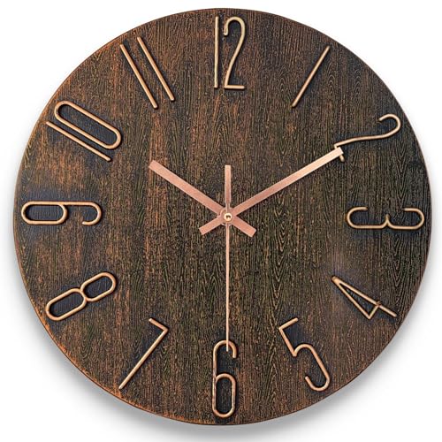 AIRUIFU Wall Clock 12 Inch Non-Ticking Silent Battery Operated Round Wall Clock Modern Simple Style Decor Clock for Home/Office/School/Kitchen/Bedroom/Living Room (Brown)