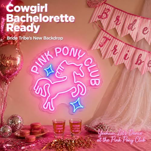 Image of AceList Pink Cowgirl Neon Sign, Dimmable LED Wall Decor, USB | Glowing accent with 9 brightness levels & memory for bedroom, dorm & bachelorette party, fun present for music fans, plug