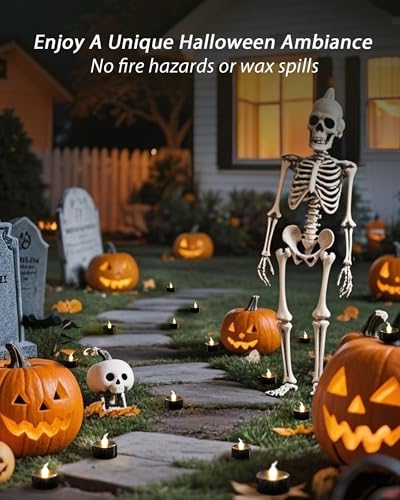 Image of Amagic 30 Pcs Black Flickering Flameless Tea Lights Battery Operated, LED Holiday Fake Candles, 200+ Hours Long Lasting Colored Candle for Halloween, Pumpkin, Ofrenda, Christmas, Party, Home Decor