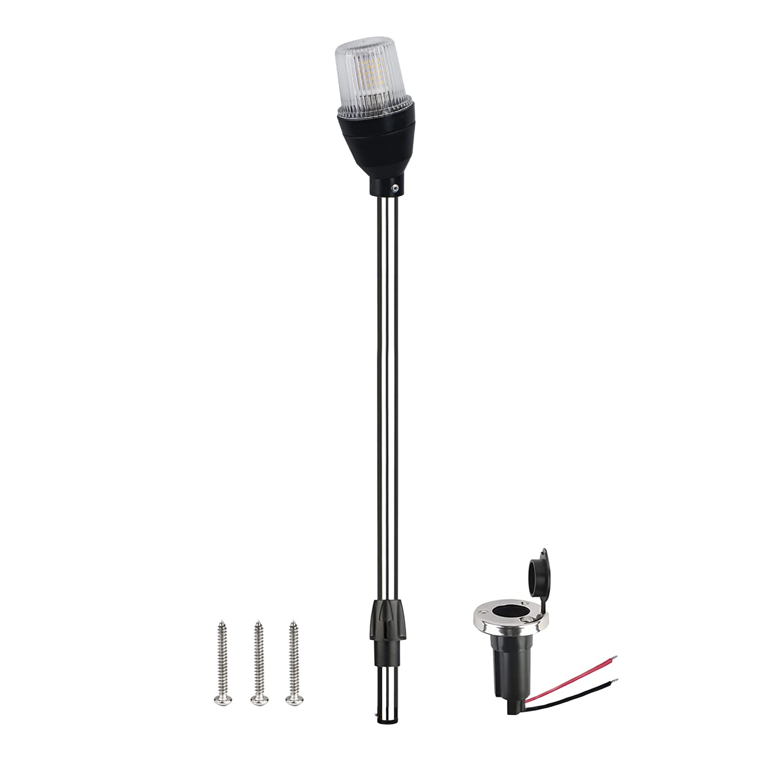 BesramticBoat Stern Light Pole Anchor Light LED Marine All Round White Removable 2 Pin Plug in with Base 12 volts 36 Inches (Stainless steel with straight plug-in base)