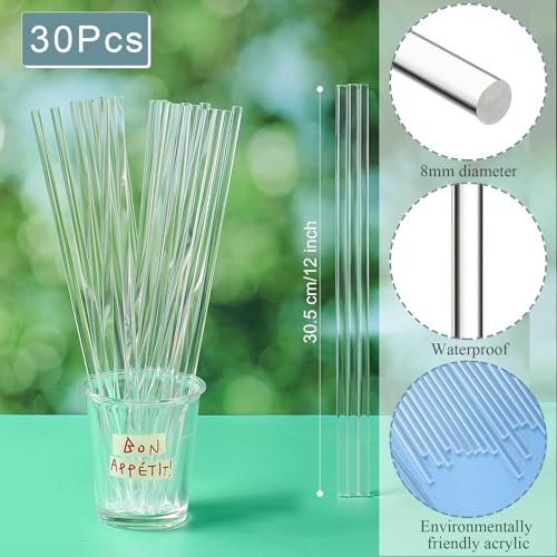 Image of Zopeal 30 Pcs 12 inch Clear Acrylic Dowel Rod for Craft,0.31'' /8mm Diameter