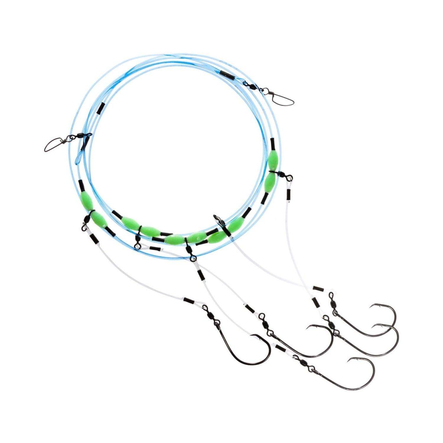 Rite Angler Deep Drop Rig, 5 Circle Hooks with Blue Line, Saltwater Bottom Fishing Rig for Snapper, Grouper, Halibut, Includes Glow Beads, Heavy-Duty Swivel, for Deep Sea Fishing (7/0)