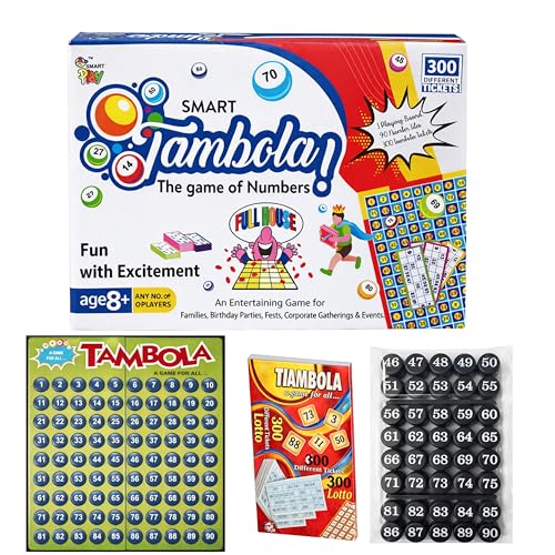 Image of Smart Tambola Game Set with 300 Non Repeating Tickets, Number Calling Board & Marker Coins | Reusable Housie Board Game for Families, Adults, Kids, Birthday Parties & Festivals