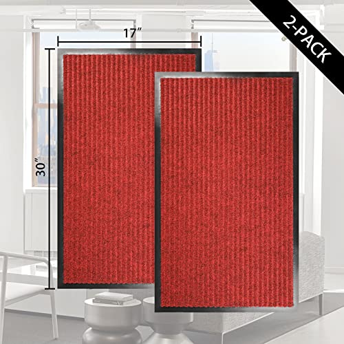 Jiaodiren Front Door Mats 2-Pack Welcome Mats Indoor Outdoor Doormats Non-Slip Durable Rugs Shoe Scraper For Entrances Garages Patios High Traffic Areas To Clean Dust & Absorb Water (Red, 30"×17”) #TOP1