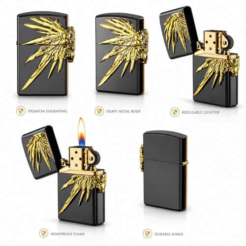 Image of Jpack Premium Angel Wings Jet Flame Lighter - Windproof, Refillable Butane Lighter with Adjustable Flame Slim Design Pocket Lighter (Black)