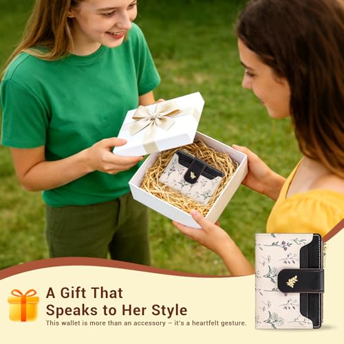 Image of YINHEXI Women's Wallet, Compact and Small Bifold PU Leather Card Holder, Mini Purse with Coin Pocket for Ladies, Girls (Floral Black)