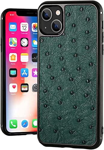 Funda de piel de avestruz para iPhone 13 SCHIK verde con proteccion total