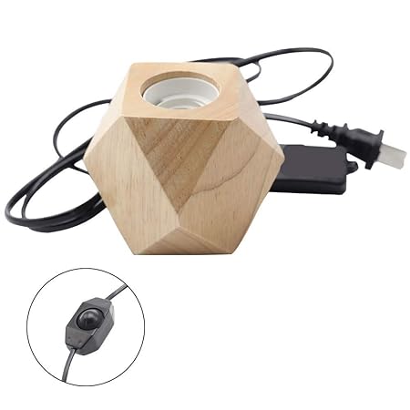 Thboxes E27 Wood Diamond Shape Light Base with Dimmer Switch 110-240V US Plug