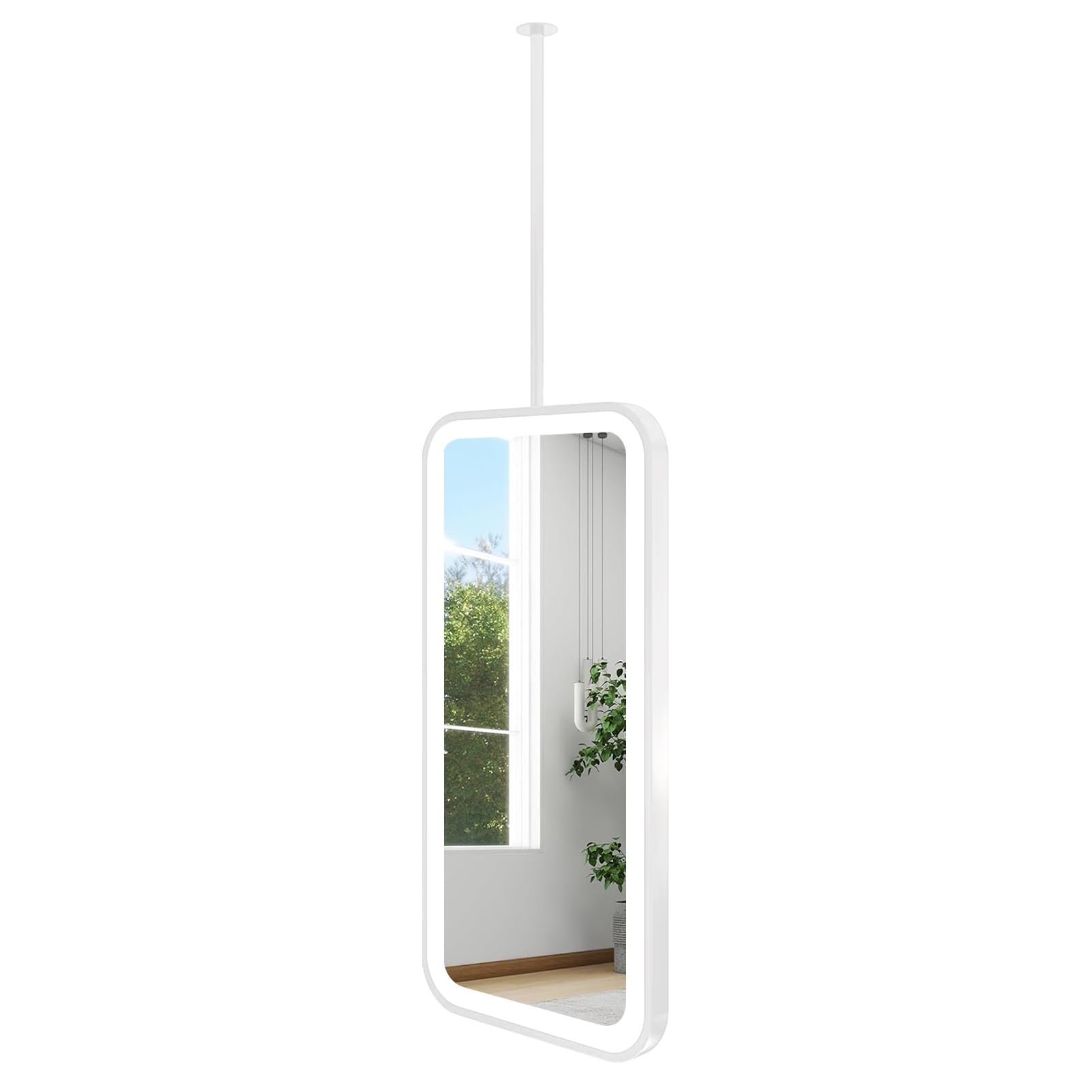 FGXHHS Rectangle Mirror For Ceiling Mounted, Hanging Metal Frame LED Illuminated, White Suspended Mirrors Shower Shaving(40cmx60cm)