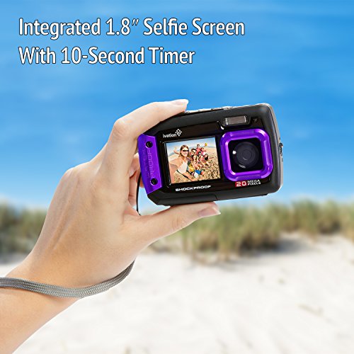 Ivation 20Mp Underwater Waterproof Shockproof Digital Camera & Video Camera W/Dual Full-Color Lcd Displays – Fully Submersible Up To 10 Feet (Purple) #TOP5