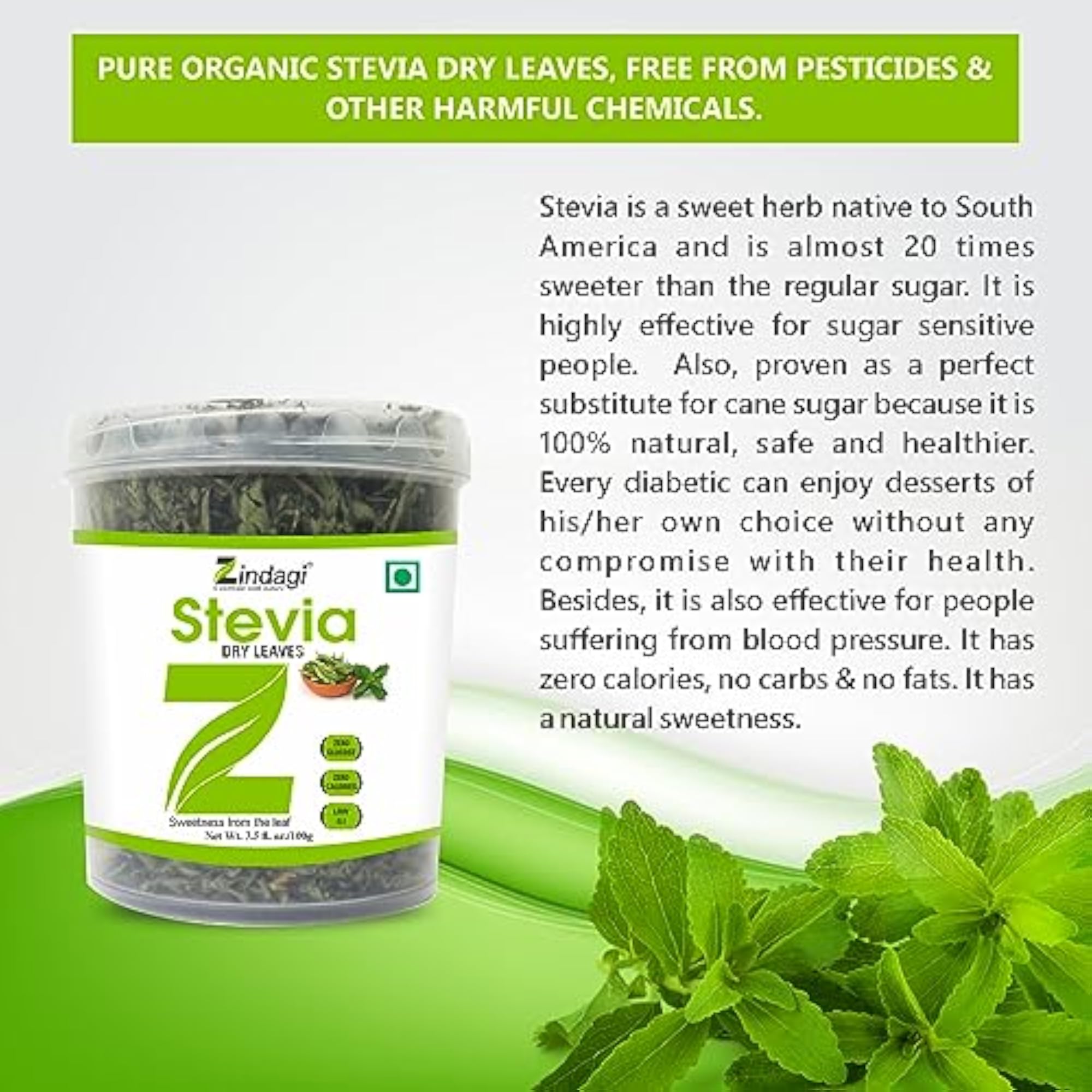 Stevia Dry Leaves, Natural Zero Calorie Sweetener