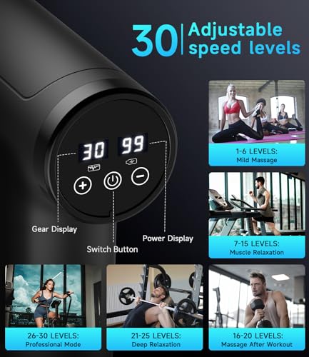Massage Gun Deep Tissue, Mini Percussion for Athletes, Portable Muscle with 6 Attachments Pain Relief - Back, Neck, Body & 30 Speed (Black) - Image 3