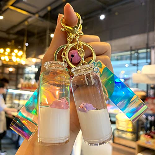 Baroti Cute Creative Kawaii Water Keychains Bracelet Milk Floating Animal Keychains Keyrings Boba Liquid Key Chains For Girls Women (Pink Pig) #TOP3