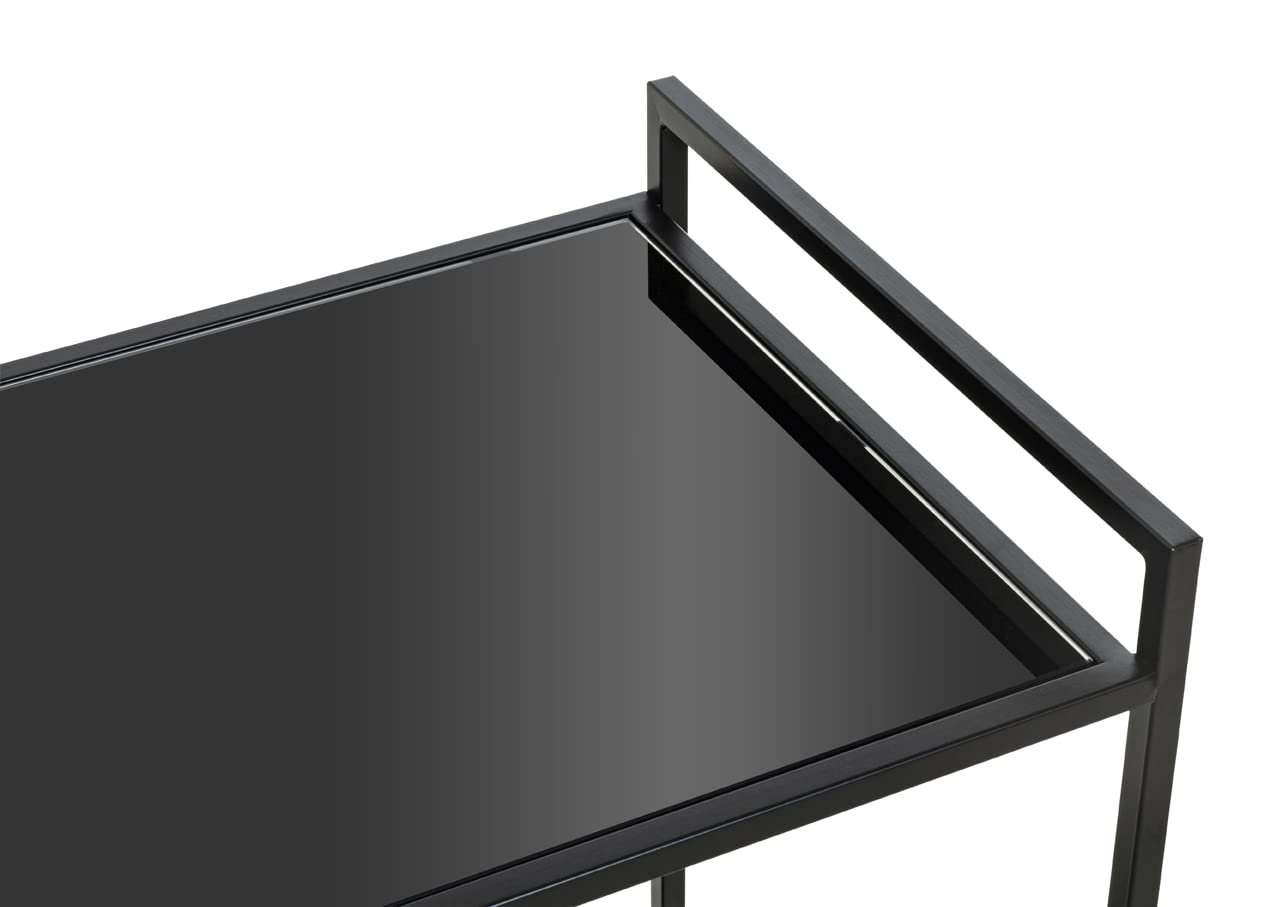HAKU Tavolino su rotelle in metallo nero, piano in vetro di sicurezza da 5 mm - Dimensioni: L 50 x A 69 x P 36 cm Stile: Moderno
