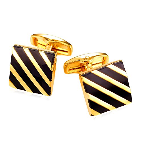 U7 Men Enamel Stripe Cufflinks 18K Gold Plated Business Wedding Cuff Links 2 Pcs