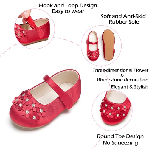 Image of PHIRAMIN Toddler Flower Girl Glitter Dress Shoes Little Girl Ballet Flats Bow Wedding Party
