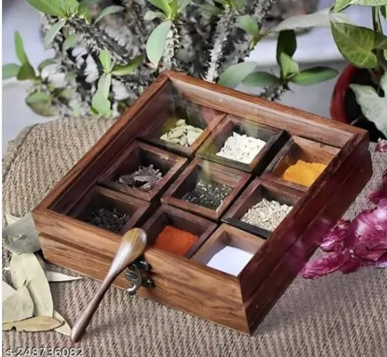 Handcrafted Sheesham Wooden Spice Box for Kitchen - Spice Box For Kitchen Indian Wood Container With Lid - Masala Dabba with 9 Continer (B0C5ML89XK) Amazon Price History, Amazon Price Tracker