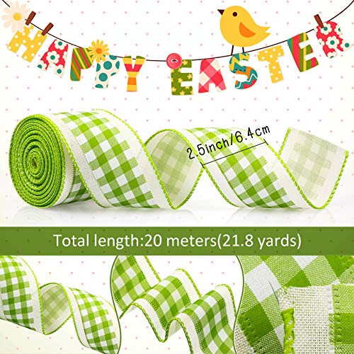 image for Chuangdi 2 Rolls 2.5 Inch Easter Burlap Ribbon Wired Edge Ribbon Buffa