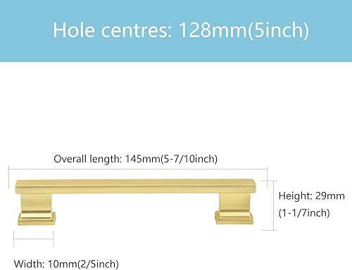 Miniatura 5 de Kodilin Paquete de 10 tiradores de latón cepillado para armarios de cocina, tiradores cuadrados de cajones de acero inoxidable de 5 pulgadas (5.039